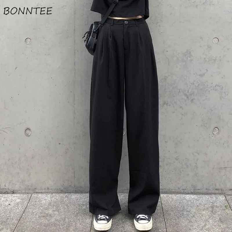 

Wide Leg Pants Women Solid Simple Loose High Waist Autumn Feminino Trousers All-match Leisure Fashion Streetwear Korean Style