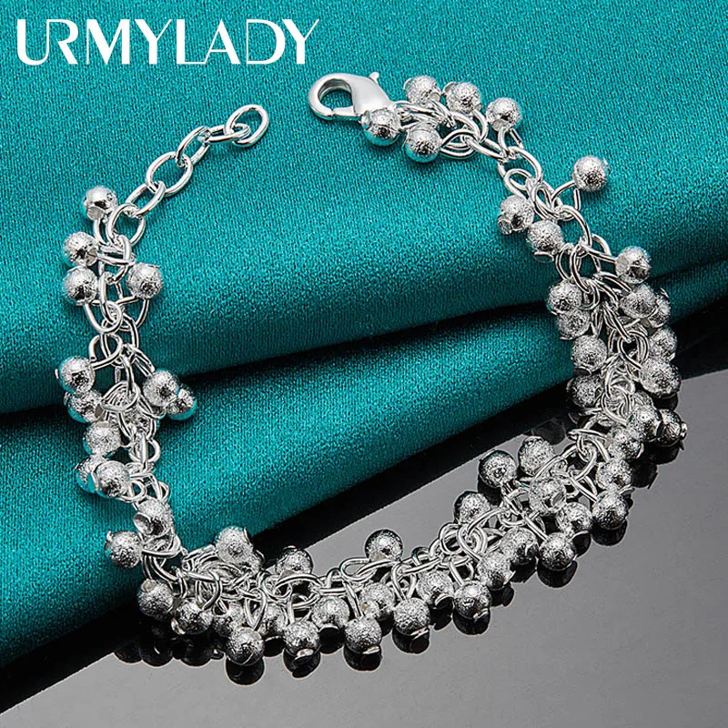 

URMYLADY 925 Sterling Silver Matte Grape Beads Chain Bracelet For Women Wedding Party Fashion Jewelry