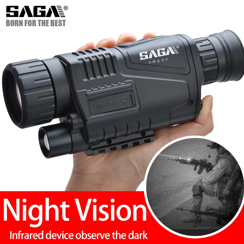 SAGA-Digital Infrared Night Vision Monocular Scope, 5 Zoom Visor, Hunting, Camping, Outdoor Hunter Telescope