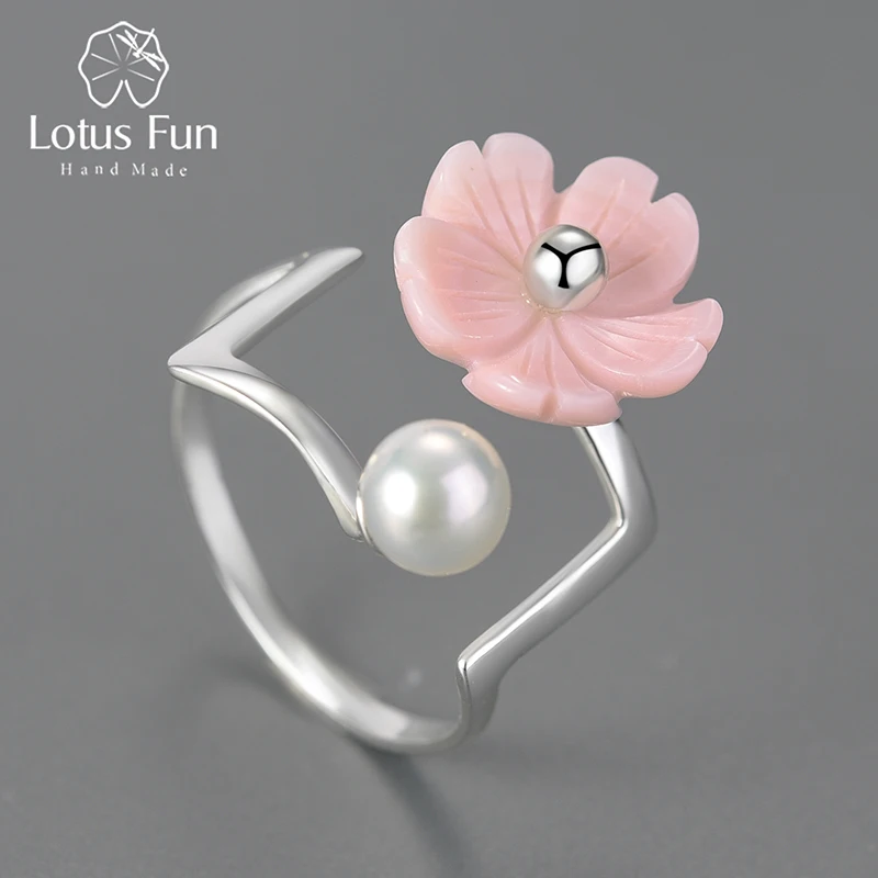 Lotus Fun Real 925 Sterling Silver Natural Pearl Creative Fine Jewelry Flower Ring Minimalism Irregular Rings for Women Gift