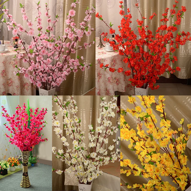 

100Pcs Artificial Cherry Spring Plum Peach Blossom Branch Silk Flower Tree For Wedding Party Decoration free shipping