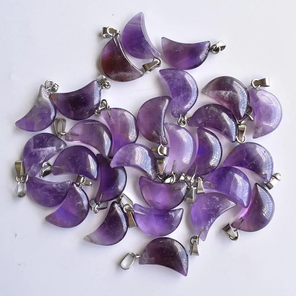 Wholesale 20pcs/lot fashion high quality natural amethysts crescent moon shape charms pendants for jewelry making free shipping