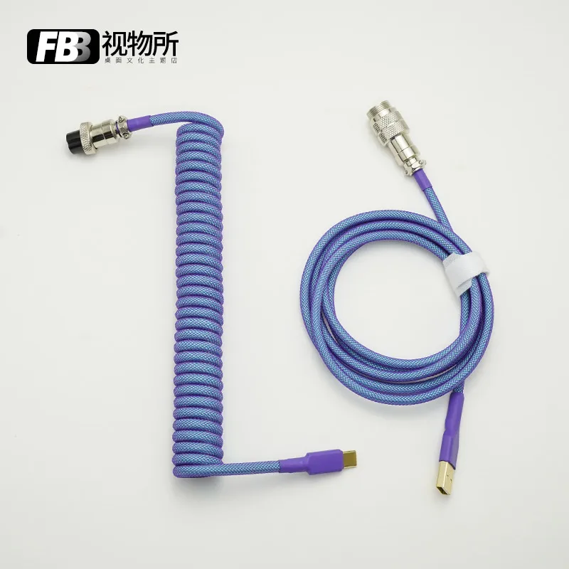 

FBB Cables Purple Blue Customized Handmade DIY Detachable Coiled Cable Keyboard Type-C Mini Mirco To USB Mechanical Keyboard