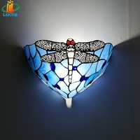 12 Inch Tiffany Dragonfly Glass Wall Lamp Living Room Background Wall Lighting Mediterranean Restaurant Corridor Decoration Lamp