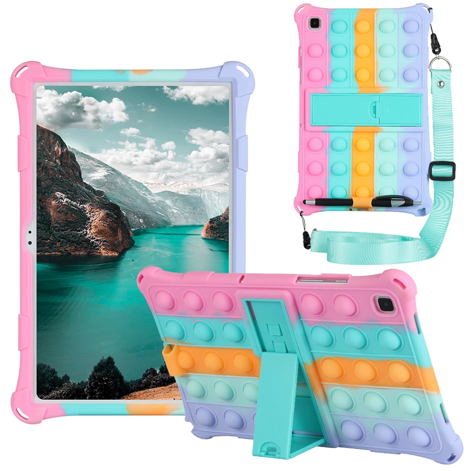 

Stress Relief Anti-Anxiety Press Bubble Pops Silicone Case for Samsung Galaxy Tab A7 10.4 T500 T505 Rubber Cover with Strap+Pen