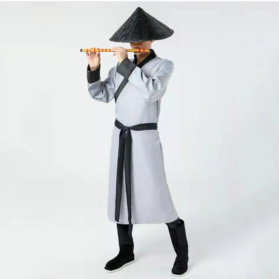 Robe traditionnelle chinoise pour homme, épée Hinese grise et noire, costume Hanfu complet