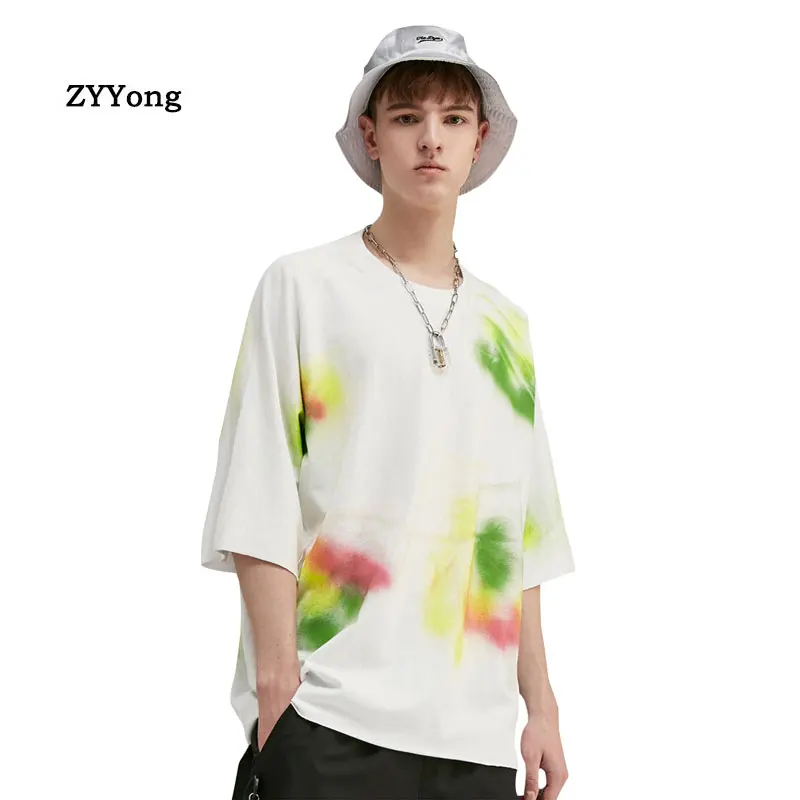 Short Sleeve Round Neck T Shirt Men 2020 Summer High Quality Tshirt Top Tees Hand Print Loose Brand Fashion Clothes