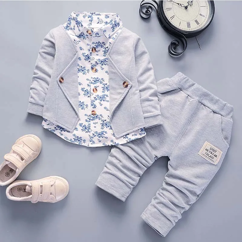 Spring Autumn Boys Clothes Infant Gentleman Suit Toddler Children Flower Coat Pants 2Pcs Sets Kid Casual Tracksuits For Baby