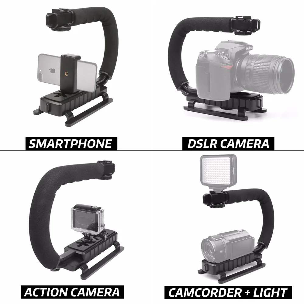 U C Shaped Holder Grip Video Handheld Stabilizer for DSLR Nikon Canon Sony Camera and Light Portable SLR Steadicam for Gopro U