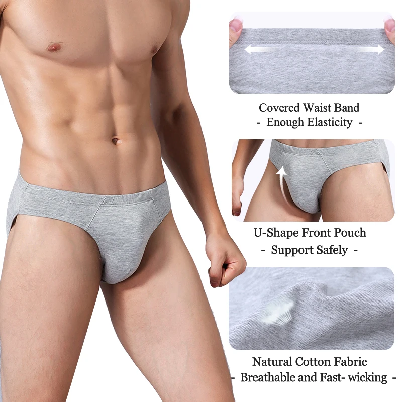 3Pcs/Pack Mens Underwear Cotton Breathable Men\'s Briefs Comfortable Solid Panties Lingerie S-XXL