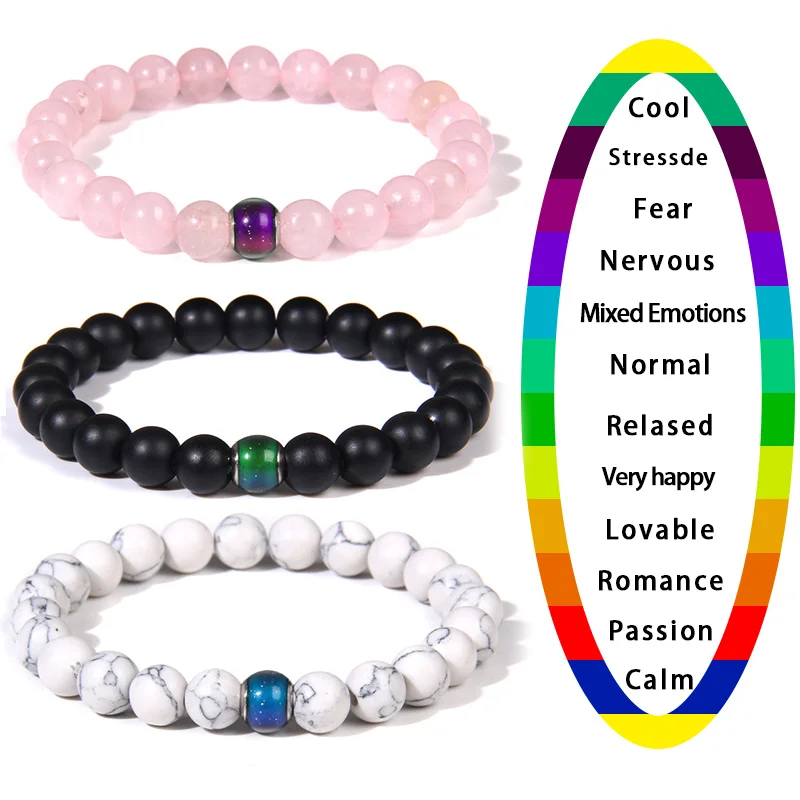 Color Change Mood Beads Bracelet Natural Stone Beads Bracelets for Women Men Emotion Feeling Temperature Charm Bracelet Jewelry