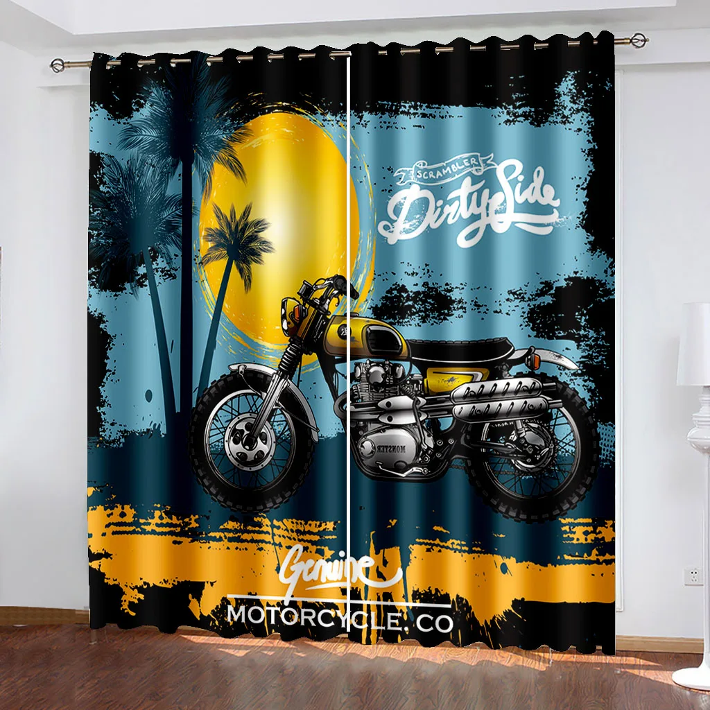 

Hand-painted Motorcycle Printing Woven Curtains Two Independent Curtains on The Left and Right Blackout Curtains for Bedrooms