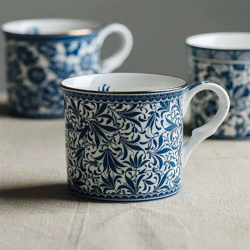 

Plain blue and white enamel tea cup, oversized drinking cup, old-fashioned tea cup, stainless steel enamel cup