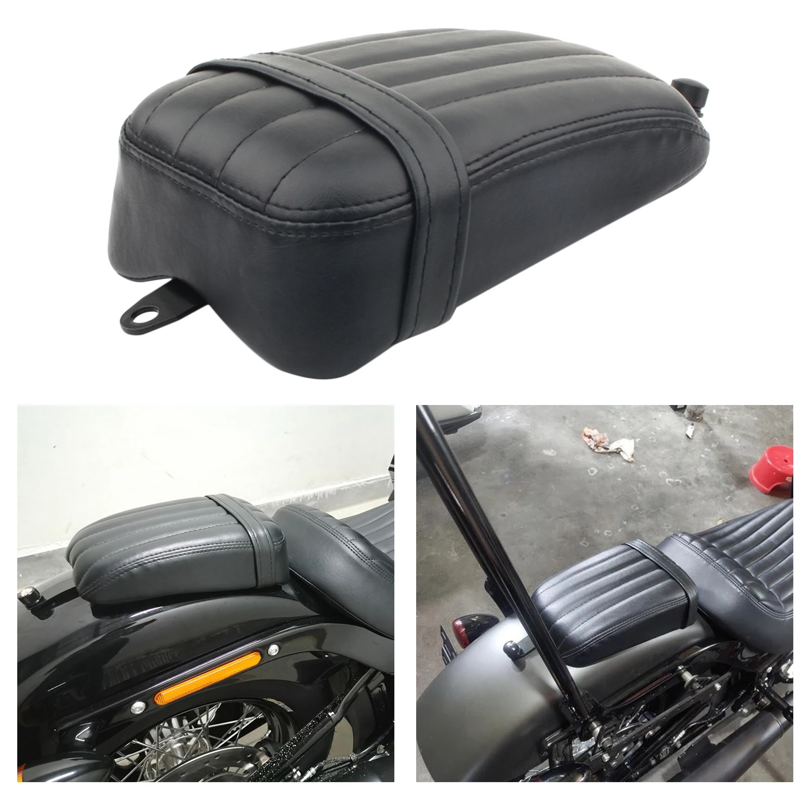 Black Pillion Pad Seat Solo Rear Seat Passenger Saddle for Harley Street Bob