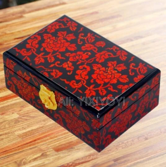 

Retro Ancient Chinese Handwork Lock Wood Box 2 Layer Flower Jewelry Box with Mirror Gorgeous Display Box Organizer Carrying Case