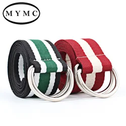 Canvas Belt with Double-ring Buckle for Jeans Decorative Belts Fashion Trend Rainbow Cloth Waistband for Children Soft Belts