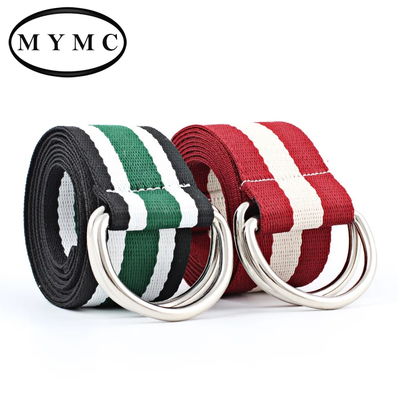 MYMC Double-ring Buckle Canvas Belt Wild Jeans Decorative Belts Fashion Trend Rainbow Cloth Waistband for Men Women Soft Belts