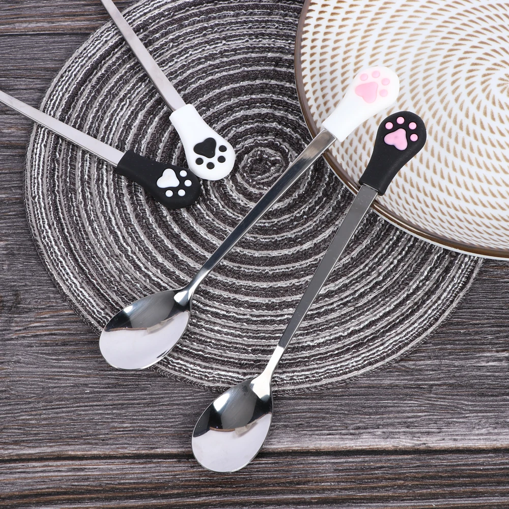 1Pcs Candy Tea Drink Spoon Cute Cat Claw Fruit Fork Dessert Spoon Kitchen Supplies Stainless Steel Coffee Spoons Drink Tableware