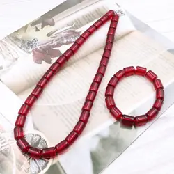 Statement Women African Beads Jewelry Set Necklace Bracelet Faux Beeswax Resin Ambers Strand Chain Necklaces Bangles Set B214
