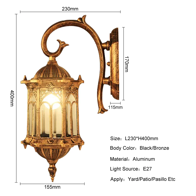 Luz de pared exterior europea, accesorios de iluminación para jardín, villa a prueba de lluvia, candelabro de puerta de entrada para patio, lámpara