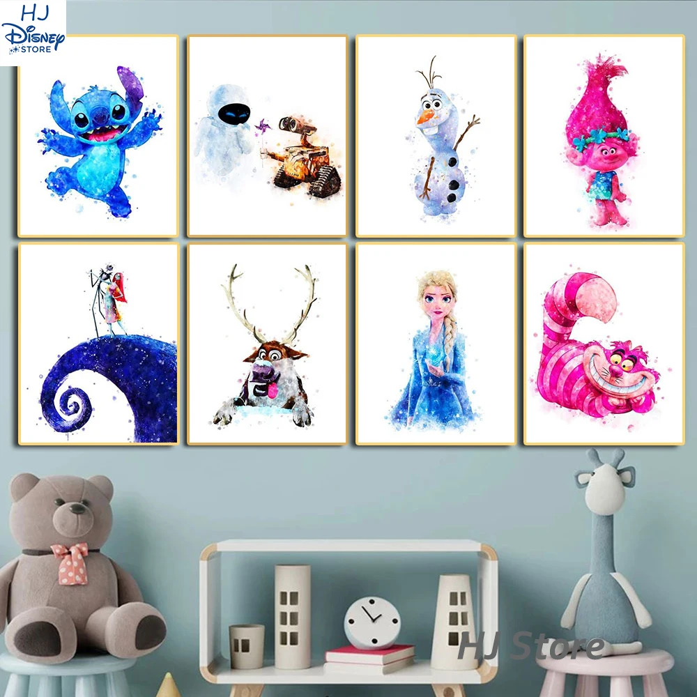 

Disney Movie Frozen 2 Princess Printing Cartoon Canvas Painting Watercolor Wall-E and Eve Potser for Kid Bedroom Decoration Gift