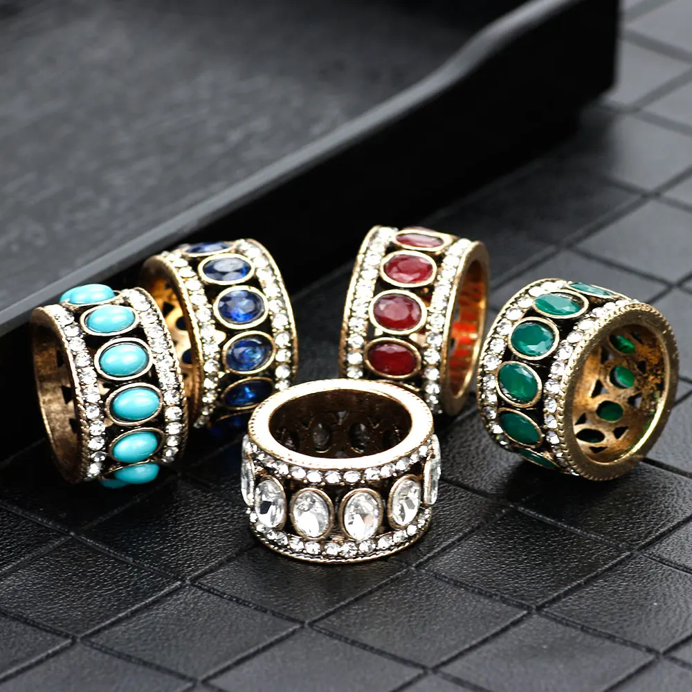 Sunspicems Retro Oval Crystal Caesar Ring Antique Gold Color Bohemia Bride Banquet Jewelry Turkish Single Row Stone Women Ring