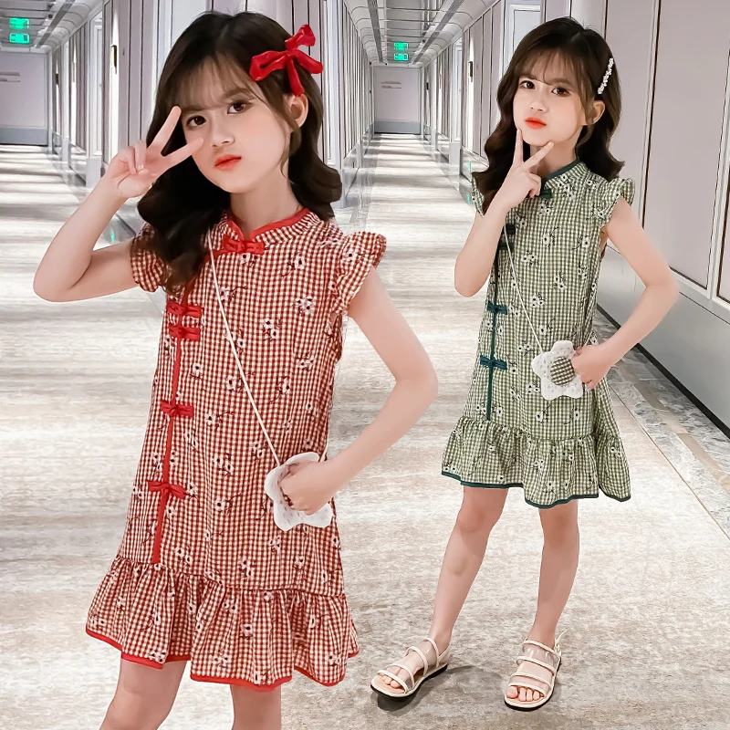 Vestido Cheongsam chino moderno, moda de Año Nuevo para niños, prendas chinas tradicionales, vestido de rendimiento Qipao con bolsas