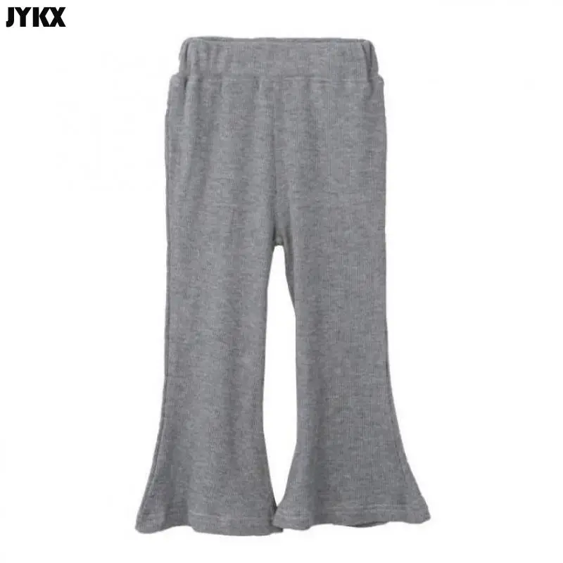 2021Children\'s Pants Girls\' Solid Gray And Black All-match Leggings Cotton Children\'s Pants Spring And Summer Boot Cut Pant