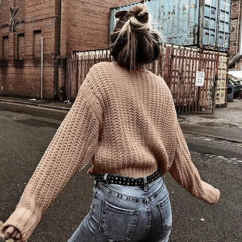 Khaki Turtleneck Women Sweater Autumn Winter Long Sleeve Jumper 2019 Knitted Loose Fashion Pullover Femme Knitted Sweater