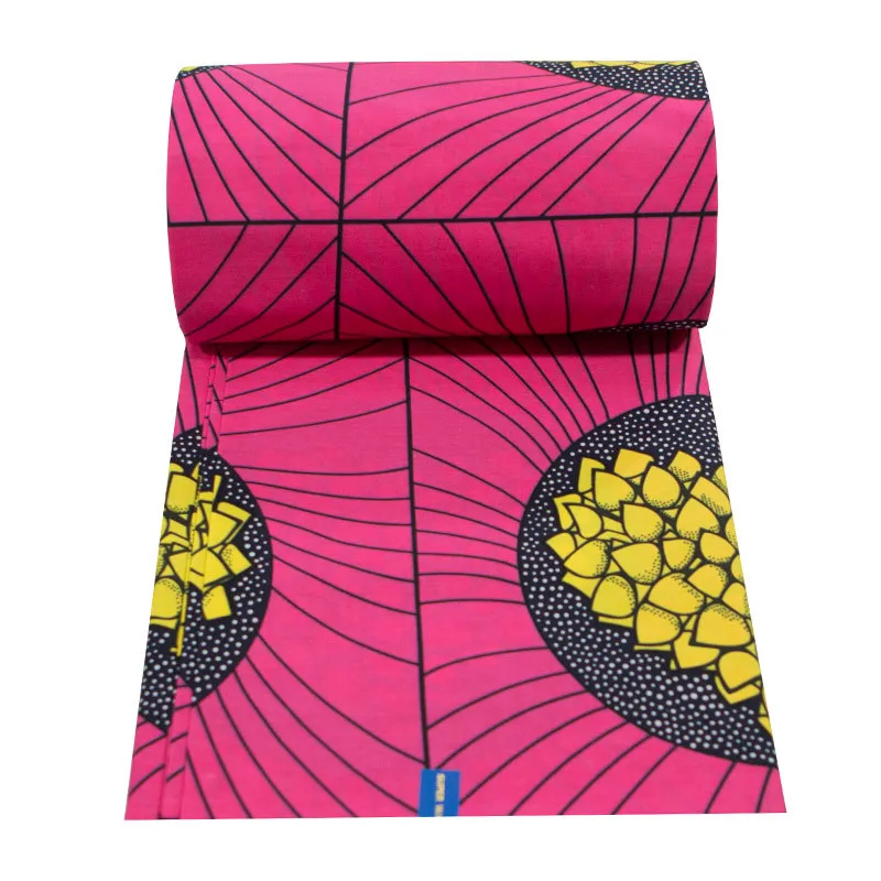 2019 New African Fabric Pure Cotton Pink And Yellow Print Fabric For Women Dress High Quality Guarantee Real Wax