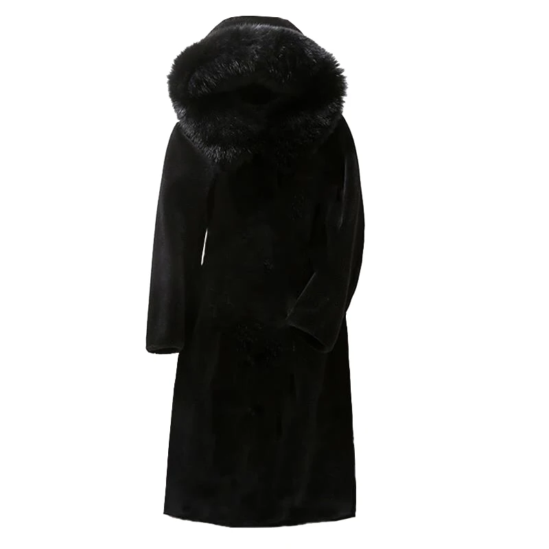 2022 Women's Winter Hooded Large Fur Collar Faux Fur Sheep Shearing Coat Ladies Medium Long Thick Plush Coats Water Mink Outwear