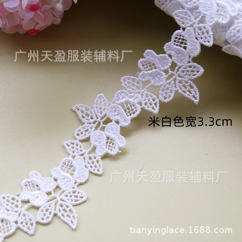 2yards Polyester Blue pink Flower Lace Trims Water Soluble Lace Ribbon DIY Necklace Ornaments Wedding Clothes Accessories 3cm