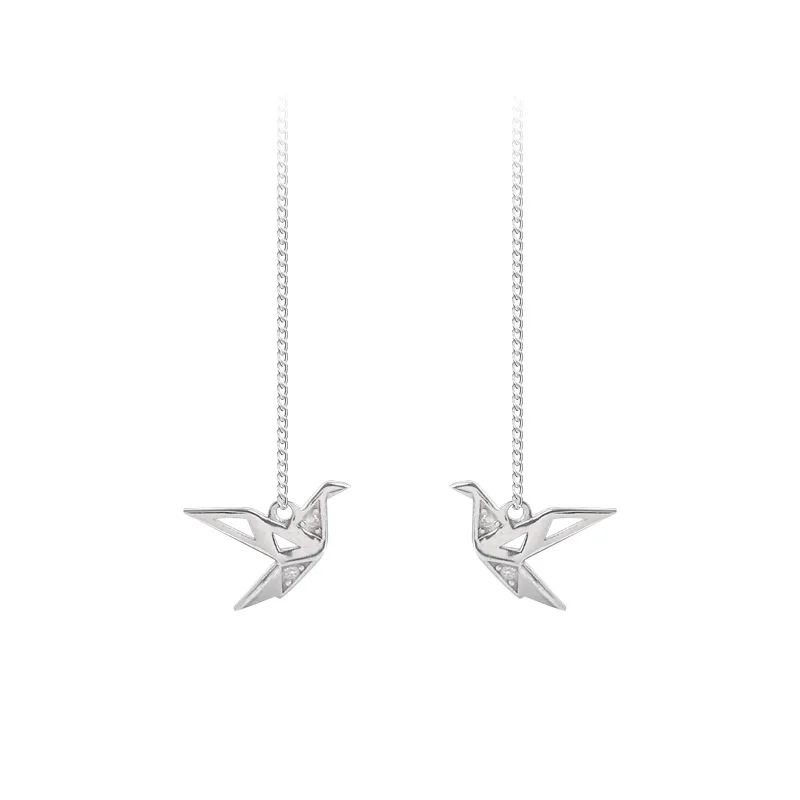 925 Silver Earrings For Women Minimalism Long Tassel Earrings Ear Line pendientes Fashion papercranes Ear Line Drop Earrings