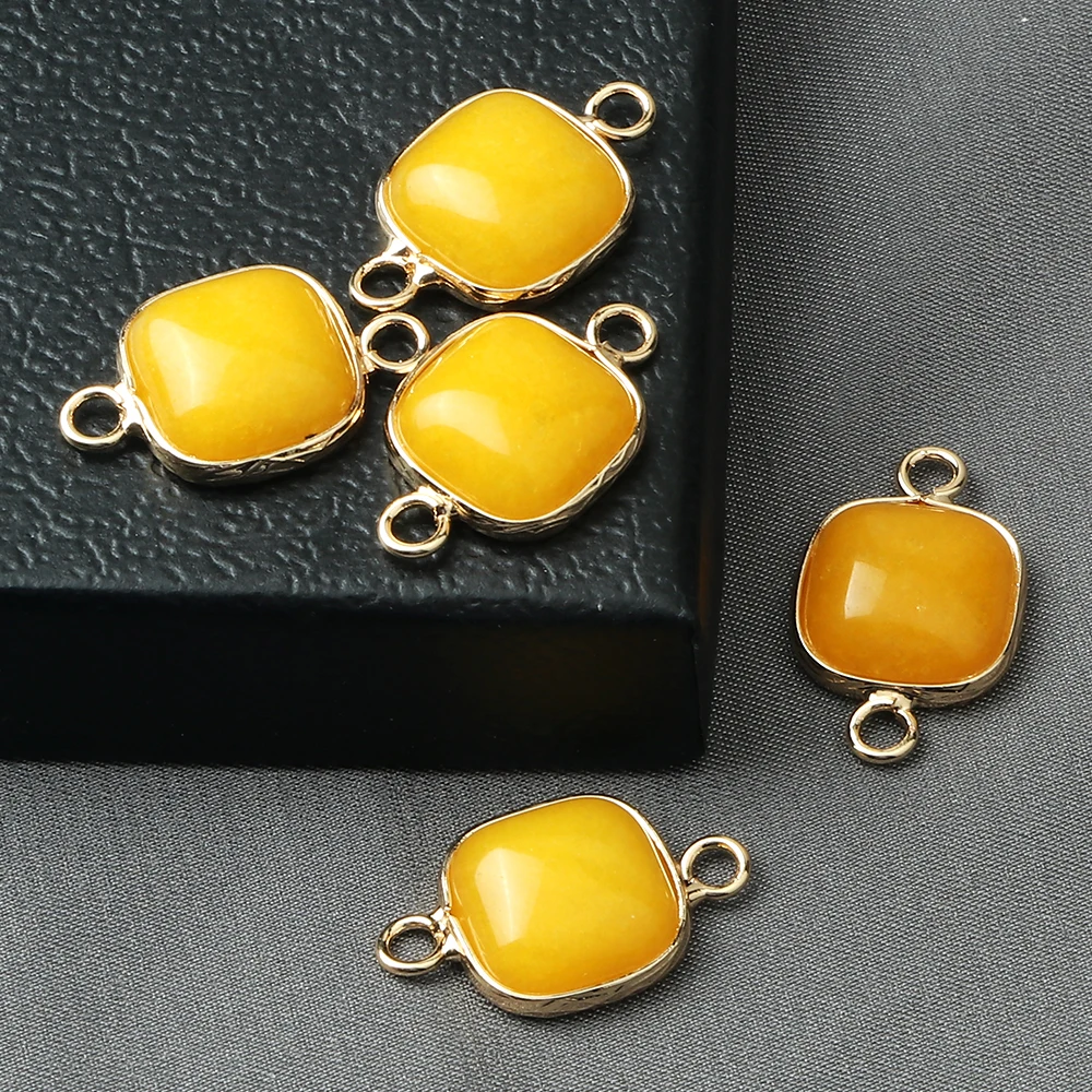 Wholesale Square Edging Double Holes Yellow Chalcedony Tiger's Eye Stone Fashion Pendant For Jewelry Making Diy Bracelet Bangles