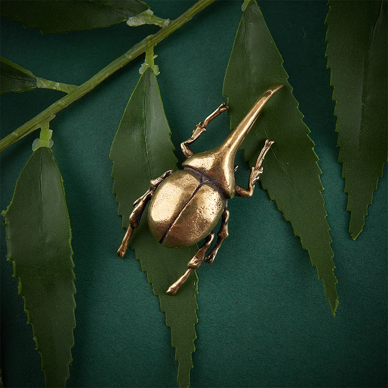 Brass Simulation Insects Figurines Miniatures Bugs Tea Pet Ornaments Flowerpot Decorations Copper Beetle Statue Decor Accesories