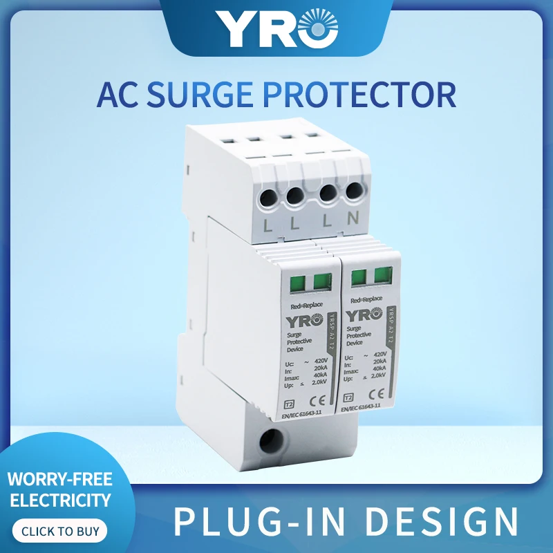 

AC SPD 4P 20-40KA 420V House Lightning Surge Protector Protective Low-voltage Arrester Device OEM Factory YRSP-A2-2P/T2