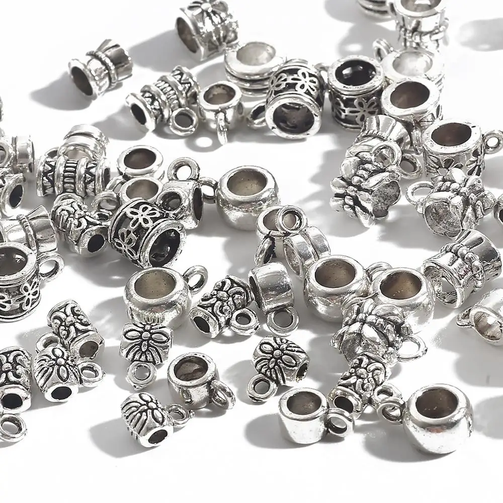 20-200 sztuk kwiat posrebrzany luźna tuba koralik koraliki dystansowe do tworzenia biżuterii Tube Charms DIY bransoletka akcesoria naszyjnikowe