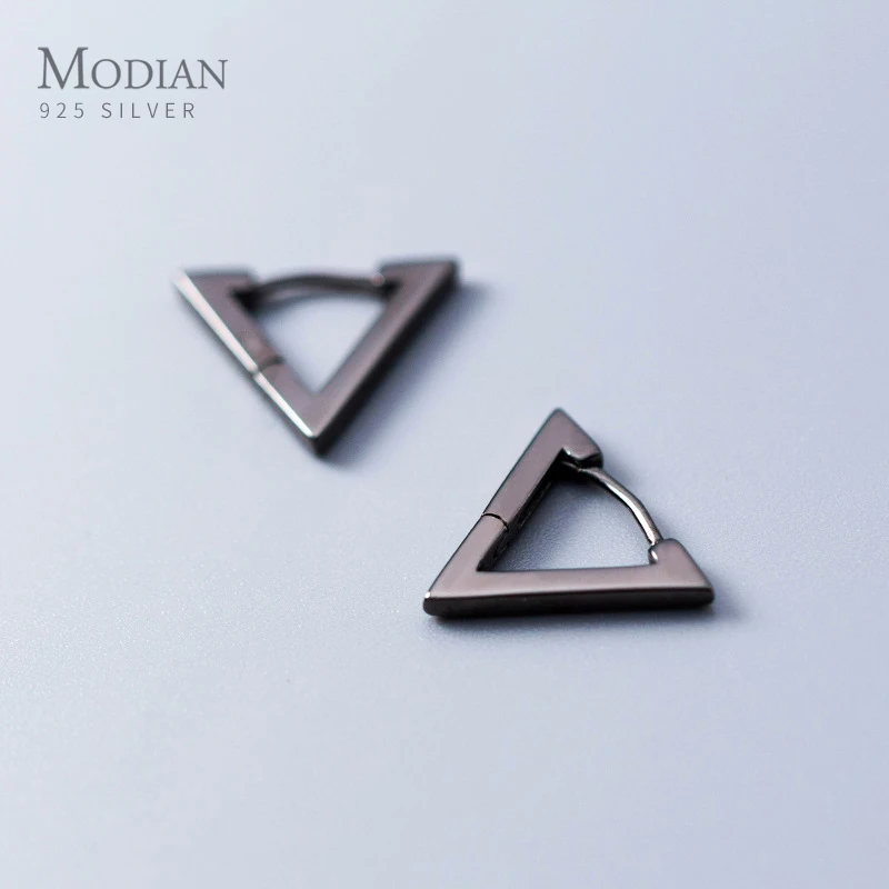 Modian-pendientes minimalistas de Plata de Ley 925 para mujer, aretes de aro con forma de triángulo negro, sin alergias, Bisutería