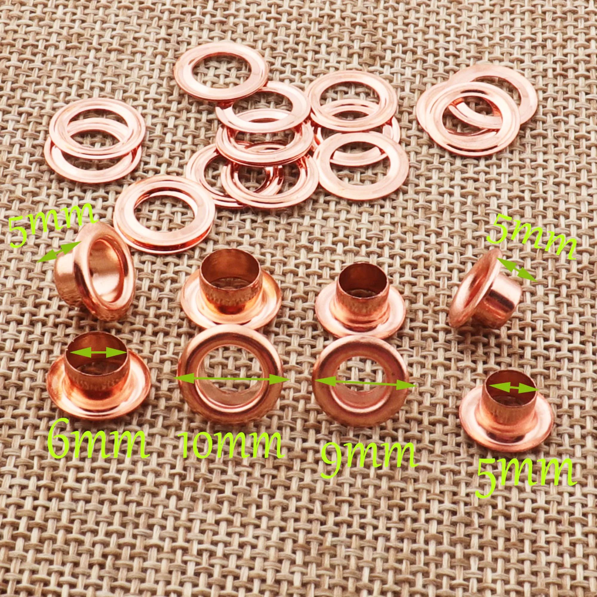 100 Set di Metallo In Oro Rosa Occhielli Passacavi con Rondelle Barile borsa di Tela In Pelle Fare Dei Monili 5 millimetri di Diametro 6 millimetri