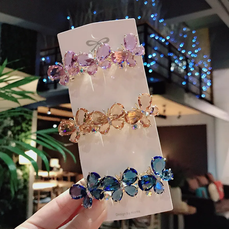 Fashion Crystal Butterfly Hair Clip Large Top Clip Flower Spring Clip Cute Women\'s Duckbill Clip Headdress