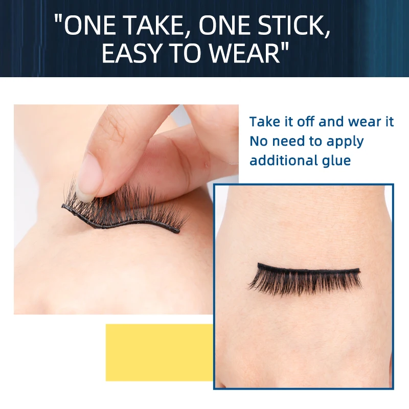 1 Pair-Self-adhesive False Eyelashes Reusable Waterproof Adhesive Tape Eye Lashes to Wear No Glue Needed Natural Curly Lash