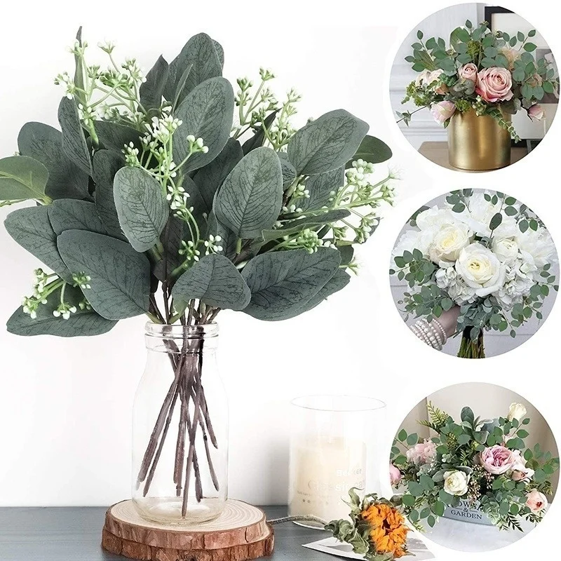 Artificial Eucalyptus Leaves Stems Eucalipto Branches Artificial Plants for Floral Bouquets Wedding Holiday Greenery Decor