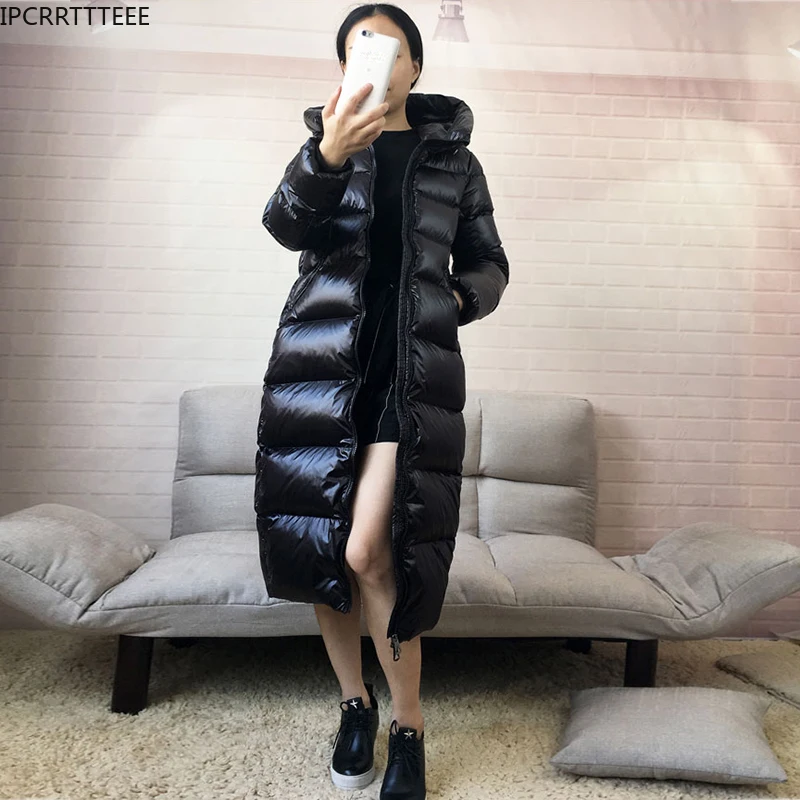 

Autumn Winter Women Warm Long Coat 90% White Duck Down Jacket Women Hooded Thick Warm Down Coats