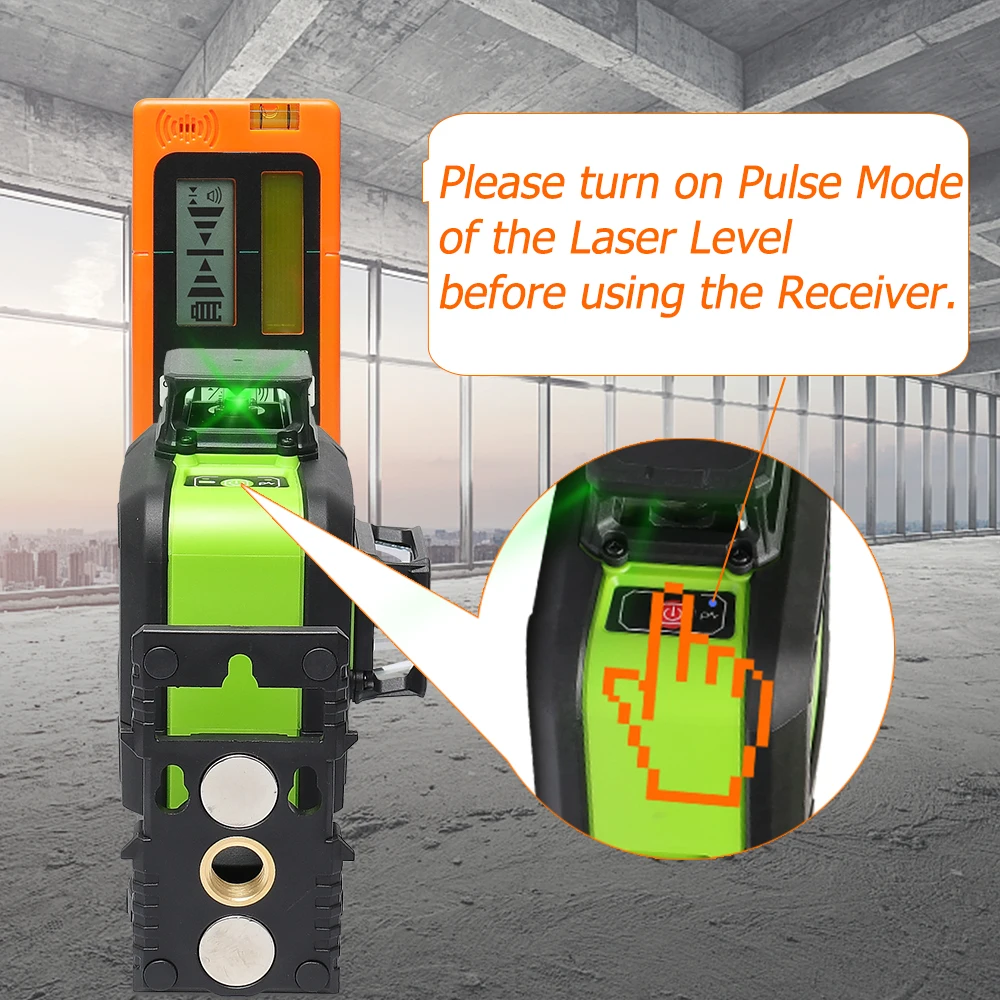 Huepar Digital LCD Laser Receiver Outdoor Mode Laser Detector Available For Pulsing Green Red Beam Cross Line Laser Level Clamp