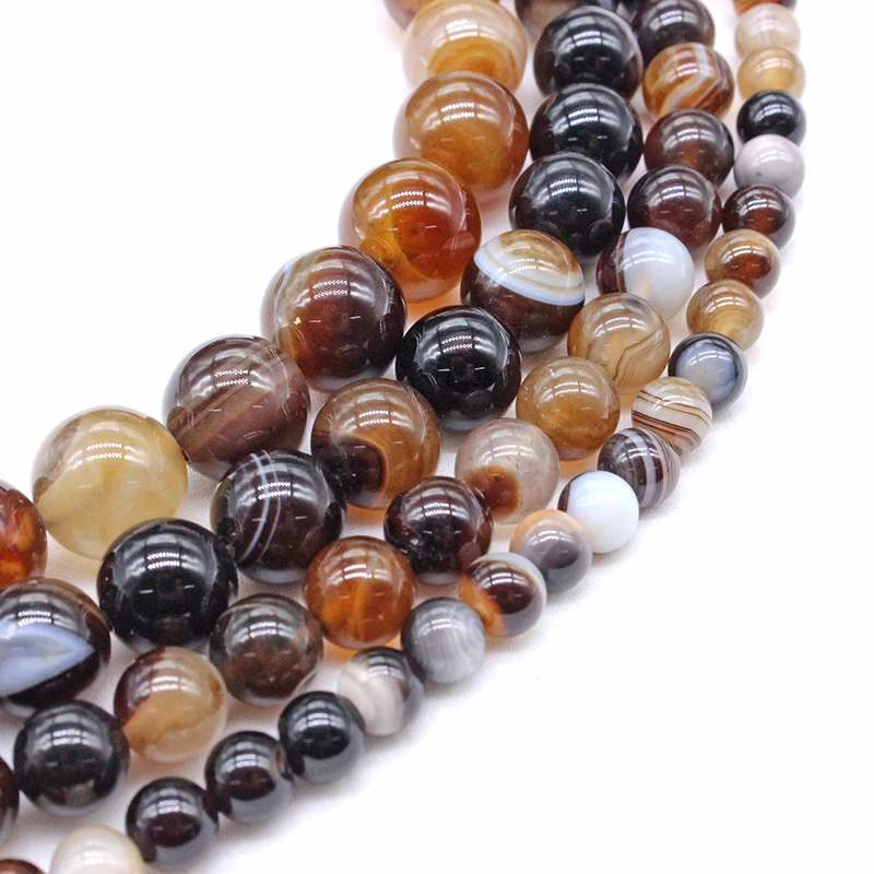 Natural Stone Coffee Stripe Agates Beads 4.6,8,10,12mm Pick size for Jewelry Making