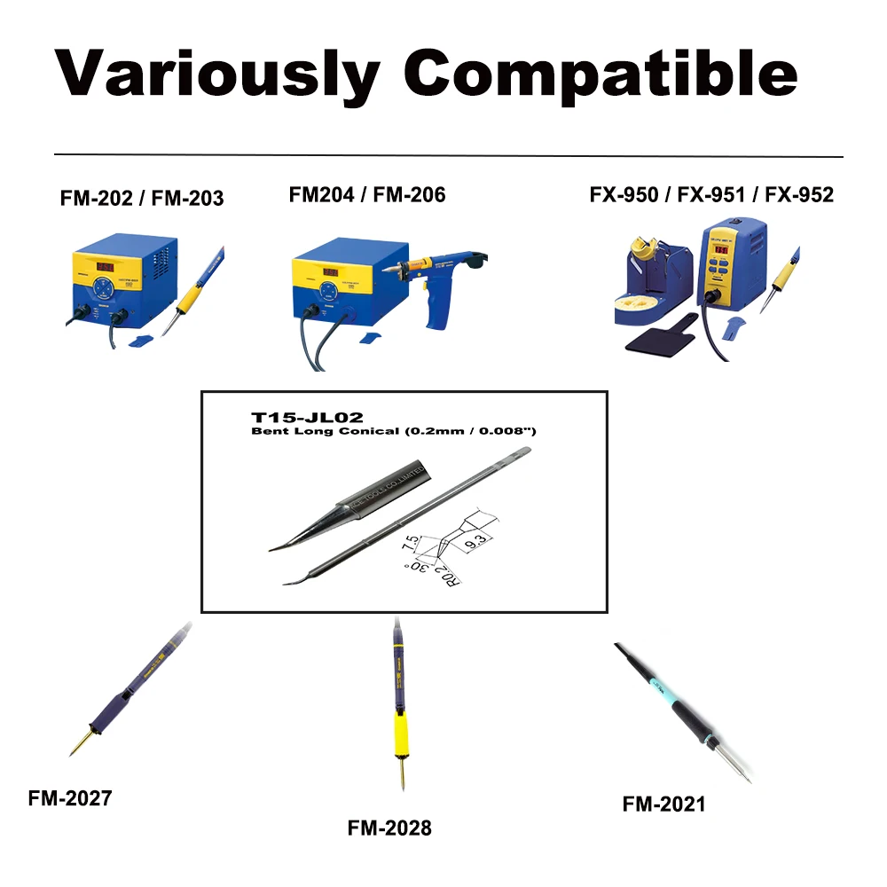 T15-JL02ทดแทนหัวแร้งสำหรับ HAKKO FM-203 FM-204 FM-206 FX-951 FX-950 FX-952 FX-9501 FM-2028 FM-2027 FM-2021