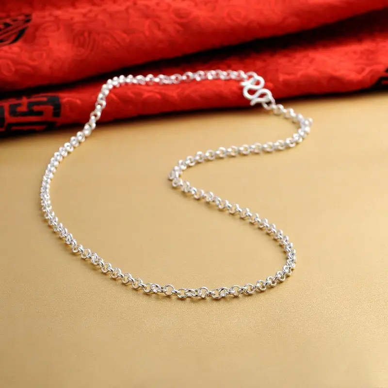 

New Fine Pure S999 Sterling Silver Chain Women Men 5mm Cable Link Necklace 20-24inch