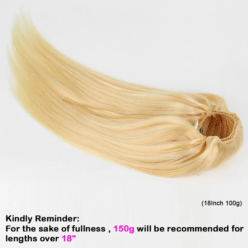 [Yvonne] Straight Drawstring Ponytail Human Hair Clip In Extensions High Ratio Brazilian Remy Hair 613 Blonde Color