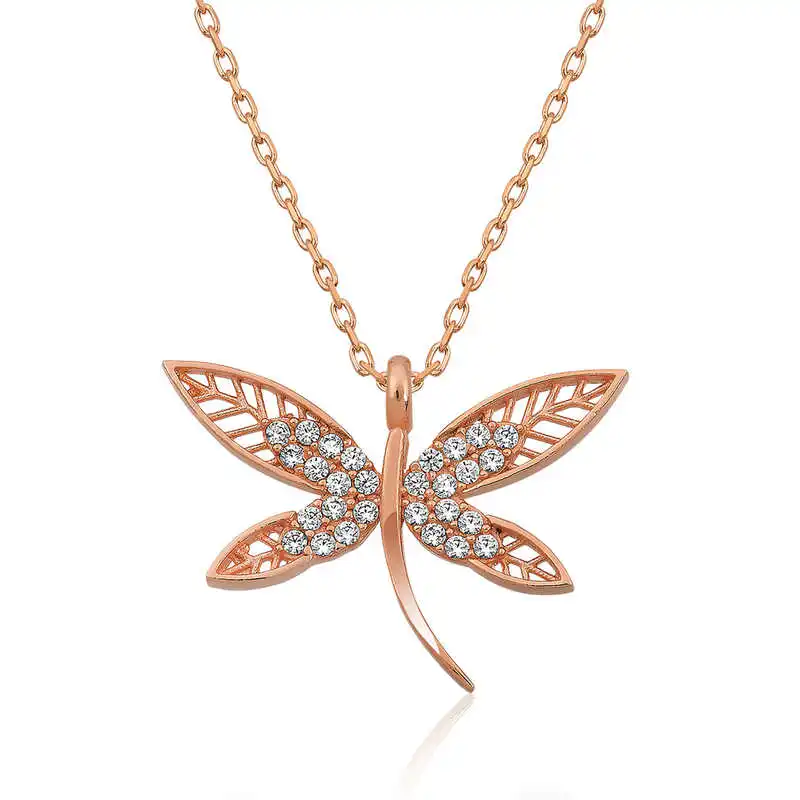 Silver Dragonfly Women Necklace 925 Sterling Women Fine Jewelry Wedding Party Birthday Gift - Box - Pendant - Chain Choker - Female - Ladies - Fashion