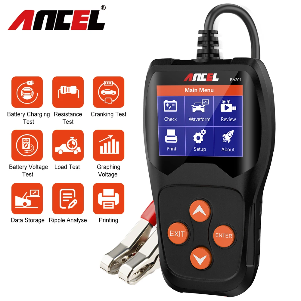 ANCEL BA201 Car Battery Tester Vans Boat Professional Charging Cranking Testing Tool Motorcycle Battery Analyzer Free Update